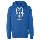 The Nations of Rugby Italy Rugby Hockey Hoodie by WRS S&S Activewear features white laces, "Italy Rugby" text, and an Italian flag shield logo—perfect apparel for rugby supporters.