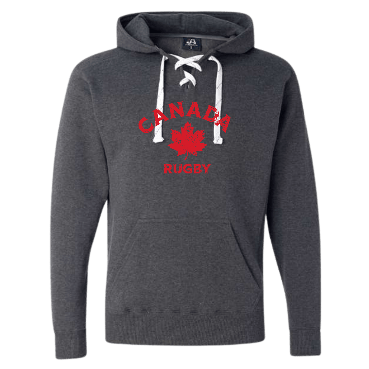 Nations of Rugby Canada Rugby Hockey Hoodie with "Canada rugby" text and a red maple leaf graphic by WRS Alpha Broder.