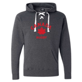 Nations of Rugby Canada Rugby Hockey Hoodie with "Canada rugby" text and a red maple leaf graphic by WRS Alpha Broder.