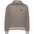 The EMB Augusta Women's Vintage Japan Heritage Prep Pullover features a taupe quarter-zip, white-striped cuffs and hem, and embroidered floral and “1932” details—blending preppy Japanese-inspired and women's heritage style.