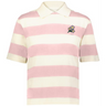 The EMB Augusta Women's Vintage Japan Prep Street Rugby Crop features wide pink and white stripes, a small flower graphic, and "1993" on the left chest—a playful nod to women's prep street style.
