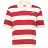 The EMB Augusta Women's Vintage Japan Prep Street Rugby Crop features bold red and white stripes, a classic collar, and an embroidered floral "1932" badge—ideal for women’s prep street fashion.