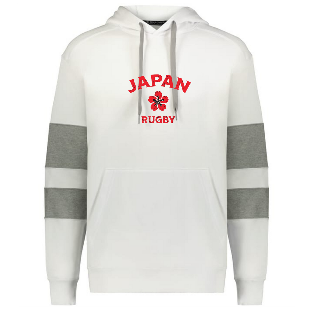 Show your support with the WRS Augusta Nations of Rugby Japan Jackson Way Hoodie, featuring gray sleeve stripes, a front pocket, and bold “JAPAN RUGBY” with a red cherry blossom. Perfect for every Rugby Japan fan.