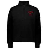 Women's Nations of Rugby Japan Jackson Way Pullover by EMB Augusta: Black quarter-zip sweatshirt with "JAPAN RUGBY" and a cherry blossom logo in red on the left chest.