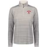 The EMB Augusta Women's Nations of Rugby Japan Pursuit 1/4 Zip Pullover is a light gray long-sleeve featuring "JAPAN RUGBY" and a red cherry blossom emblem—ideal Japan rugby apparel for fans.
