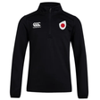 The Japan Club Shield 1/4 Zip Training Top by EMB Canterbury is a black, long-sleeve sportswear piece with a white CCC logo in a red circle on the front, ideal for rugby season, combining style and comfort while reflecting the Japan Club Shield spirit.