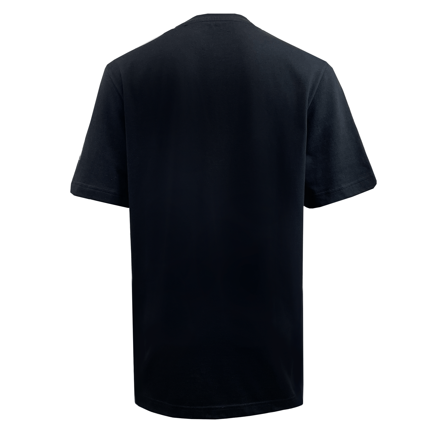Black Ferns Logo Tee by adidas: A plain black T-shirt featuring short sleeves and a round neckline, revealed from the back.