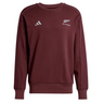 The All Blacks 24/25 Fan Crewneck Sweatshirt by adidas is maroon with a white fern leaf logo on the right chest and the adidas logo with signature 3-Stripes on the left, capturing the All Blacks' spirit.
