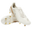 A pair of adidas Adizero RS15 Pro SG cleats in Off White/Wonder Alumina/Warm Sandstone with gold studs and beige details. One shoe stands upright; the other tilts, showing its Speedframe sole.