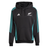The adidas All Blacks 25/26 Training Hoodie in black and teal features a kangaroo pocket, drawstring hood, and front All Blacks logo—ideal for rugby fans.