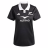 Show your support with the Women's All Blacks 25/26 Replica Home Jersey by adidas—featuring a white collar, team and adidas logos, plus "ALTRAD" sponsor text. The perfect black rugby shirt for passionate fans.