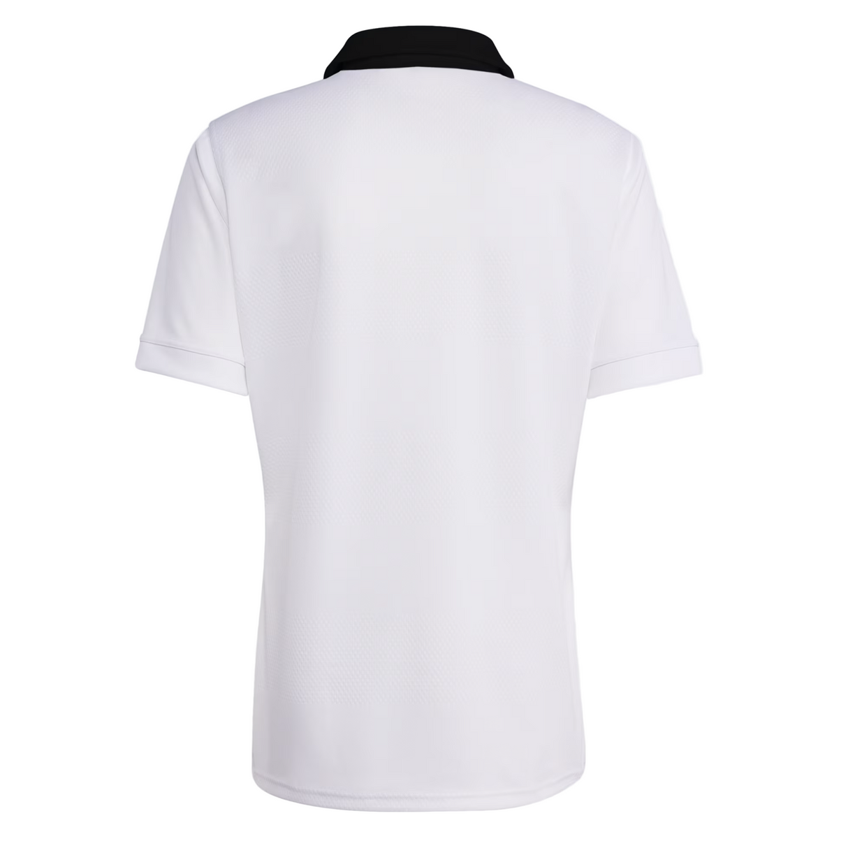 Back view of the adidas All Blacks 25/26 Replica Away Jersey, a white short-sleeve polo with a black collar, shown on a plain light background.