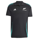The All Blacks 25/26 Training Polo by adidas features teal accents, the adidas logo, and the All Blacks crest—a stylish choice for fans and everyday wear.