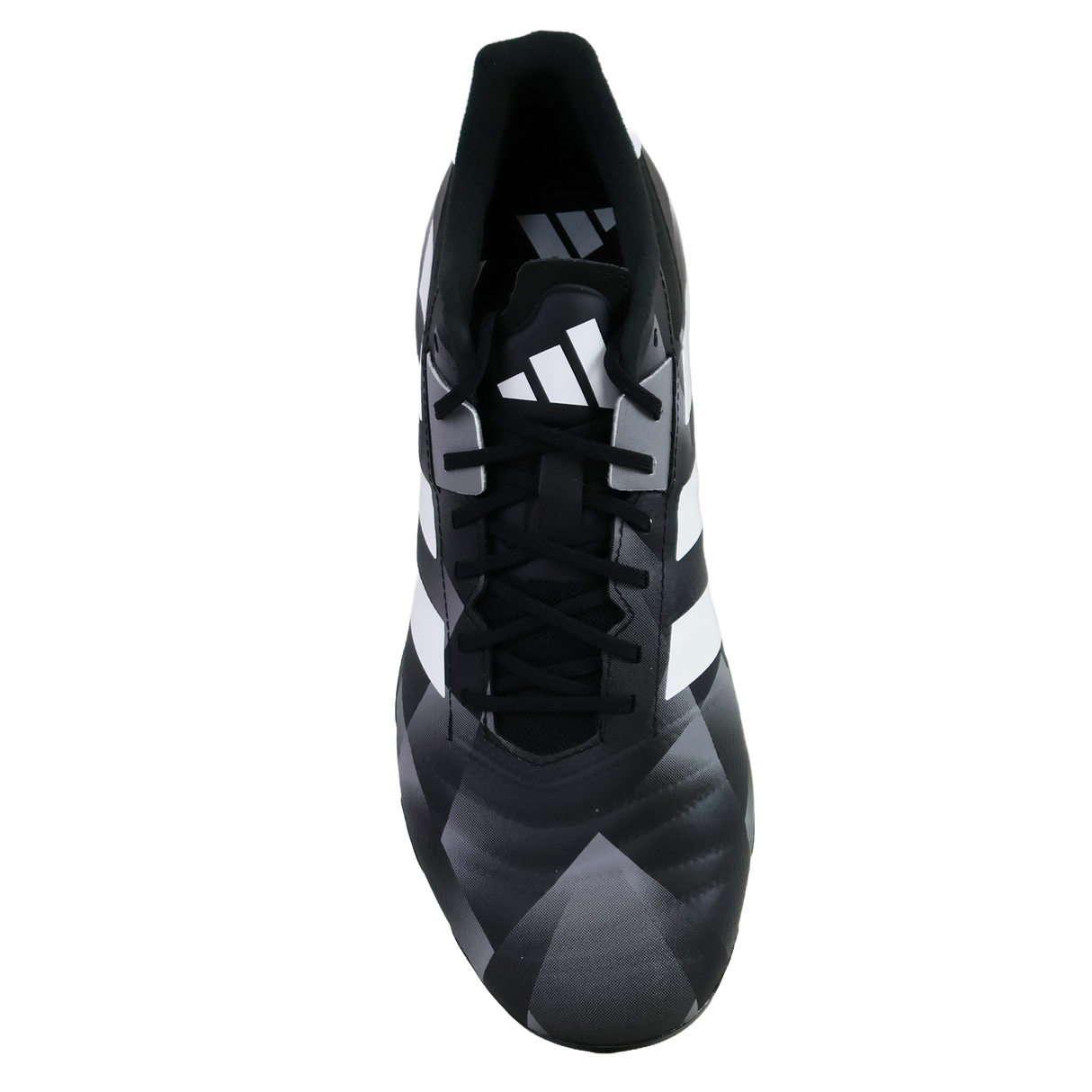 The adidas Kakari Z.2 SG rugby boot in black, white, and carbon—ideal for forwards—is displayed from a top-down view on a white background.