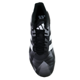 The adidas Kakari Z.2 SG rugby boot in black, white, and carbon—ideal for forwards—is displayed from a top-down view on a white background.