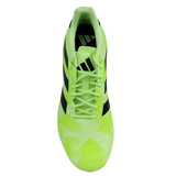 A top view of adidas Kakari Z.2 SG rugby boots in Hi-Res Yellow, Core Black, and Lucid Lemon with geometric patterns and laces for forwards; ideal soft ground boots shown against a plain white background.