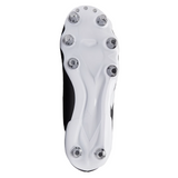 Close-up of the white sole of the adidas Kakari Elite SG rugby boot in Core Black/White, featuring eight metal studs for optimal traction on soft ground—ideal for players seeking top performance.