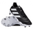 A pair of adidas Kakari Elite SG boots in Core Black/White/Core Black—one upright, one on its side revealing metal studs—ideal for soft ground play and showcasing the classic adidas rugby design.