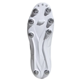 Close-up of the sole on the adidas Kakari SG in White/Core Black/Silver Metallic, featuring seven metal studs designed for superior traction on soft ground.