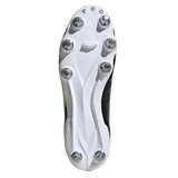 Close-up of the sole on the adidas Kakari SG - Core Black/Lucid Lemon/White boot, showing six metal studs and a textured white surface for top grip on soft ground.