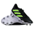 A pair of adidas Kakari SG rugby boots in Core Black/Lucid Lemon/White, featuring neon stripes and metal studs for soft ground—one boot upright, the other showing the sole.