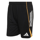 The All Blacks 26/27 Marvel Performance Gym Shorts by adidas feature yellow side stripes and a white geometric logo, ideal as adidas sportswear for training or workouts.