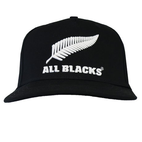 The adidas All Blacks 25/26 Snapback Cap is black with a white embroidered fern, adidas branding, and "ALL BLACKS" embroidered on the front.