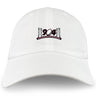 The Jacksonville Women's Rugby Adult Low-Profile Cotton Twill Dad Cap by EMB S&S Activewear is a white cap featuring a "904" graphic with bridge towers, embroidered team branding, and a website URL under the numbers on the front.