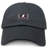 The Jacksonville Women’s Rugby Adult Low-Profile Cotton Twill Dad Cap by EMB S&S Activewear features a black cotton twill design with an embroidered "904" logo, two bridge towers, and “Jacksonville, Florida’s Podcast” on the front.