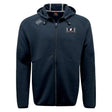 The Jacksonville Women's Rugby Tempo Vapodri Full-Zip Hoodie by EMB Canterbury is black, featuring a hood, two front pockets, and white Canterbury branding patches on the left chest and right shoulder.