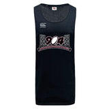 A black sleeveless Jacksonville Women's Rugby Tempo Vapodri Singlet by WRS Canterbury, featuring the "Canterbury" logo and "904 Jacksonville Women's Rugby" design on the front. Crafted with moisture-wicking fabric for quick-drying performance.