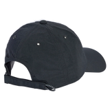 The All Blacks 25/26 Tech Baseball Cap by adidas, shown from the back, features an adjustable strap, metal eyelets, and a signature silver fern detail.