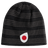 The EMB Canterbury Japan Shield Beanie sports a bold black and gray striped pattern, accented by a prominent red and white circular logo on the front.