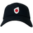 A sleek EMB Canterbury Japan Shield Flex Drill Cap in black, featuring a distinctive white and red emblem on the front.