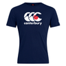 The WRS Canterbury Japan CCC Flag Club T-Shirt showcases a navy blue color with the classic white and red Canterbury logo on the front, made from a comfy cotton blend.