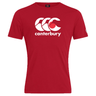 Red cotton blend WRS Canterbury T-shirt displaying a white "Canterbury" logo with three overlapping stylized C's on the chest, akin to the Canterbury Japan CCC Flag Club T-Shirt.