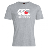 The Canterbury Japan CCC Flag Club T-Shirt by WRS Canterbury is a cotton-rich gray tee featuring the Kiwi logo with three stylized letter C's and a red dot.