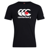 A black cotton blend T-shirt by WRS Canterbury, featuring the "Canterbury" logo with three white C's and a red circle on the chest, embodies the classic style of the Canterbury Japan CCC Flag Club T-Shirt.