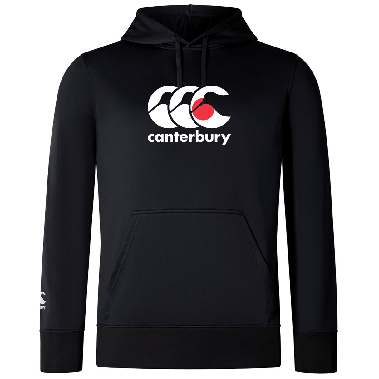 The Canterbury Japan CCC Club lightweight hoodie by WRS Canterbury is crafted from polyester, featuring a white and red logo on the chest, a front pocket, and a practical hood.