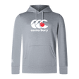 The Canterbury Japan CCC Club Lightweight Hoodie by WRS Canterbury is a gray hoodie made of lightweight polyester, featuring a white and red logo on the chest and a kangaroo pocket.