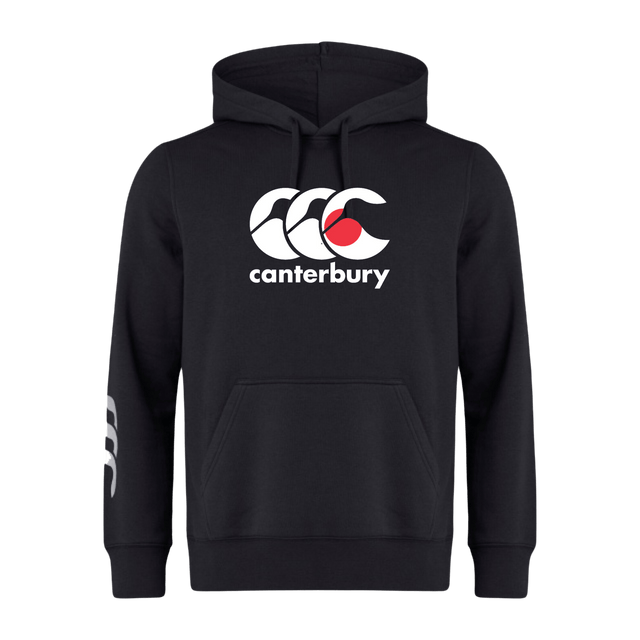 Introducing the Canterbury Japan CCC Flag Club Hoodie: a sleek black design featuring the iconic WRS Canterbury sleeve branding and the CCC logo prominently on the chest.