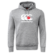 The Canterbury Japan CCC Flag Club Hoodie by WRS Canterbury is gray with a large front pocket. It features the CCC logo and name in white and red on the chest and iconic sleeve branding for added style.