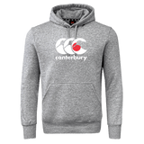 The Canterbury Japan CCC Flag Club Hoodie by WRS Canterbury is gray with a large front pocket. It features the CCC logo and name in white and red on the chest and iconic sleeve branding for added style.