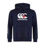The Canterbury Japan CCC Flag Club Hoodie by WRS Canterbury is a navy blue hoodie with a white "Canterbury" logo of three overlapping "C" shapes on the front and has Canterbury branding in white on the left sleeve.