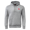 The gray Japan Shield Club Hoodie from EMB Canterbury features a kangaroo pocket, adjustable drawstring hood, small red and white chest patch, and sleeve branding. Crafted from premium sweatshirt fleece for ultimate comfort.