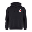Introducing the Japan Shield Club Hoodie by EMB Canterbury: a black fleece hoodie featuring a bold red and white circle logo on the chest, complemented by Canterbury branding and three signature white stripes on the sleeves.