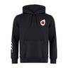 Introducing the Japan Shield Club Hoodie by EMB Canterbury: a black fleece hoodie featuring a bold red and white circle logo on the chest, complemented by Canterbury branding and three signature white stripes on the sleeves.