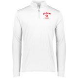 The white Nations of Rugby Japan Rugby 1/4 Zip Pullover, made by EMB Augusta, is made of polyester and features red lettering.