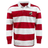 Red and white striped long-sleeve rugby polo shirt with a crest on the left chest displaying the year 1993, made from a comfortable cotton/poly blend. The Nations of Rugby Japan Vintage Hooped Classic Jersey by EMB Mudoo.