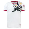 A Nations of Rugby Japan Sevens Rugby Flag Jersey with red trim featuring a large black and yellow floral design on the upper left side, Japanese characters near the neckline, and VapoDraw technology for superior comfort by Admiral.